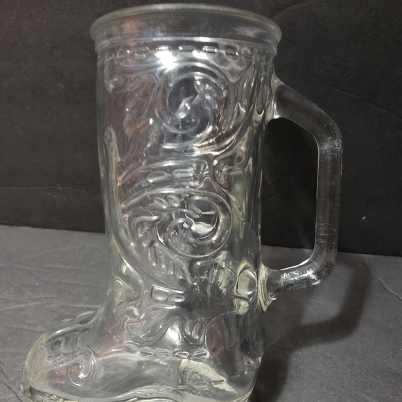 Vintage GLASS  Embossed Western Cowboy Glass Boot Mug - Picture 2 of 9